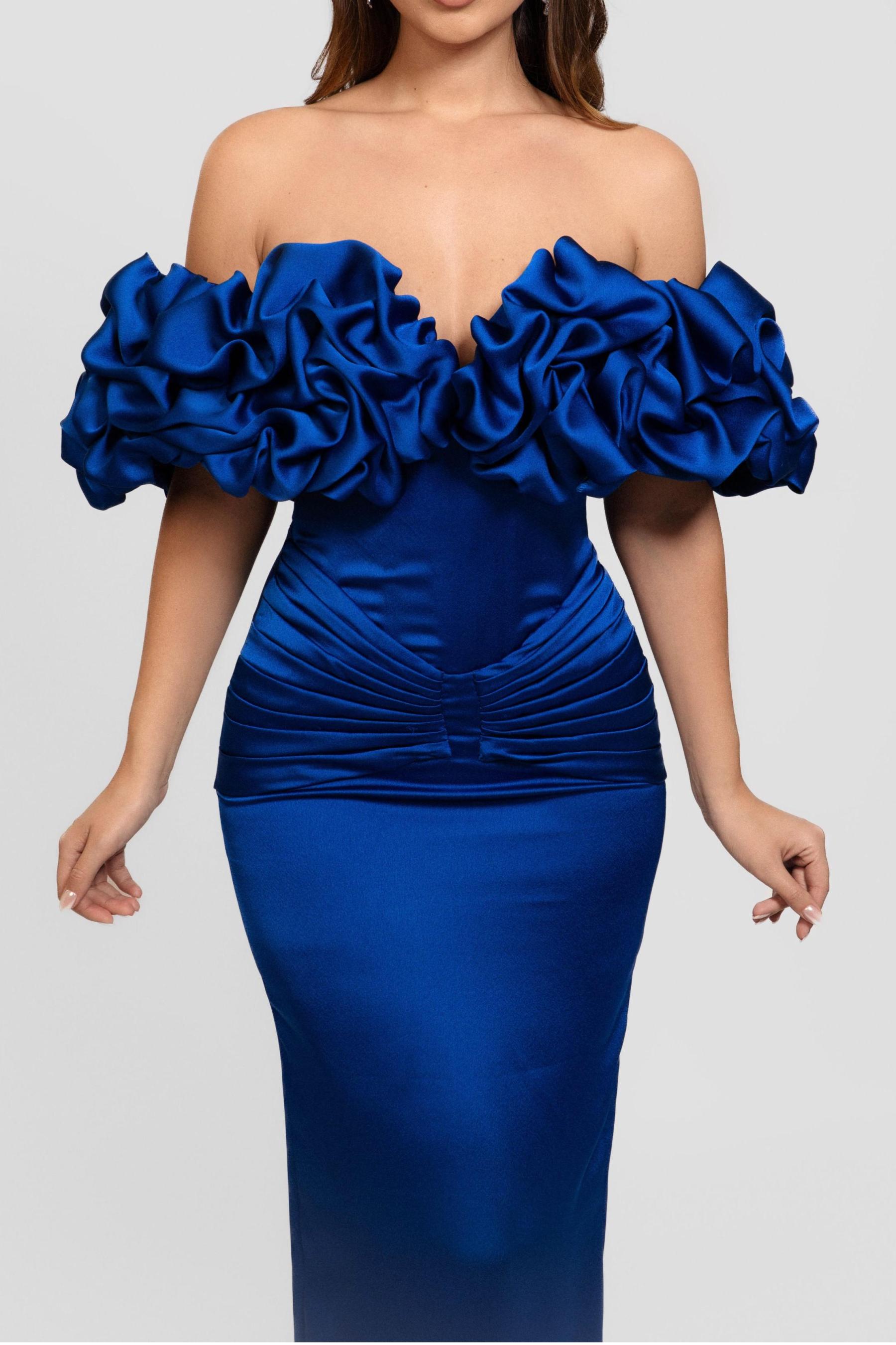 Satin Strapless Lace-Up Maxi Dress