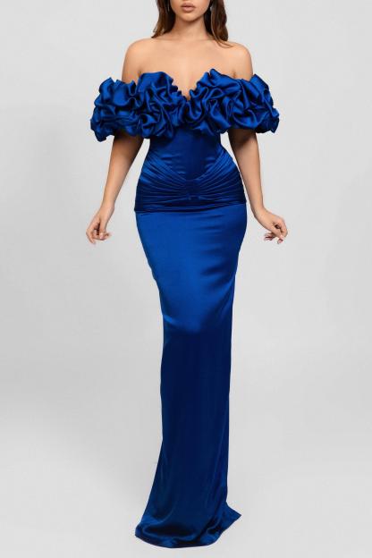 Satin Strapless Lace-Up Maxi Dress