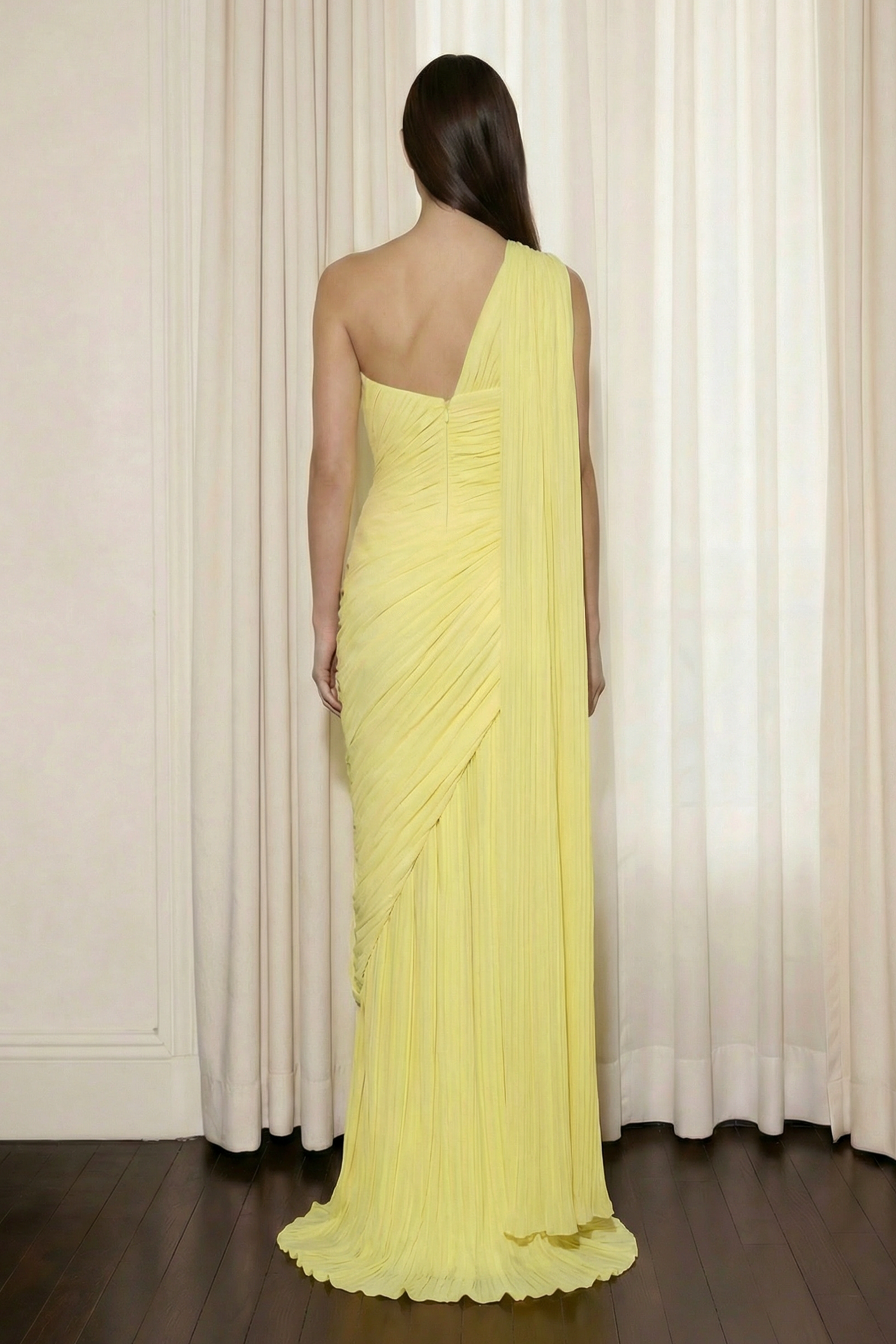 One-Shoulder Gathering Slit Maxi Dress