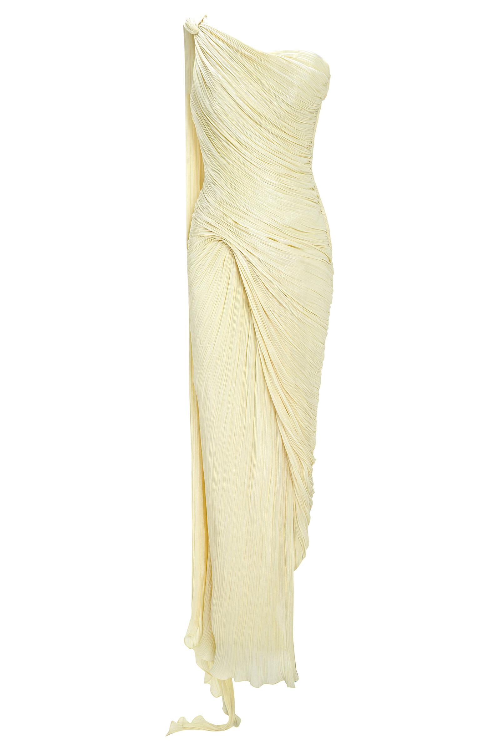 One Shoulder Gathering Slit Maxi Dress