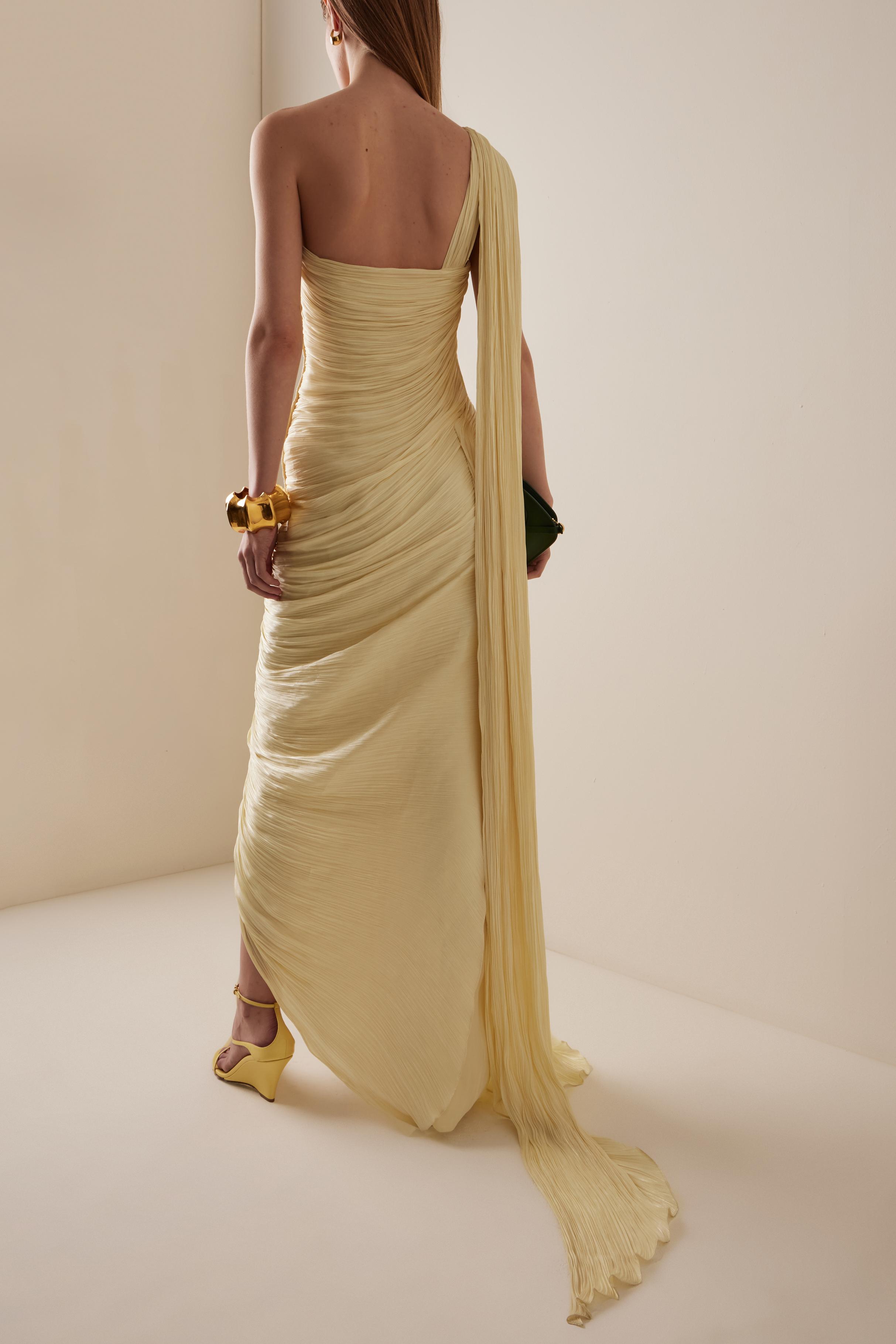 One Shoulder Gathering Slit Maxi Dress