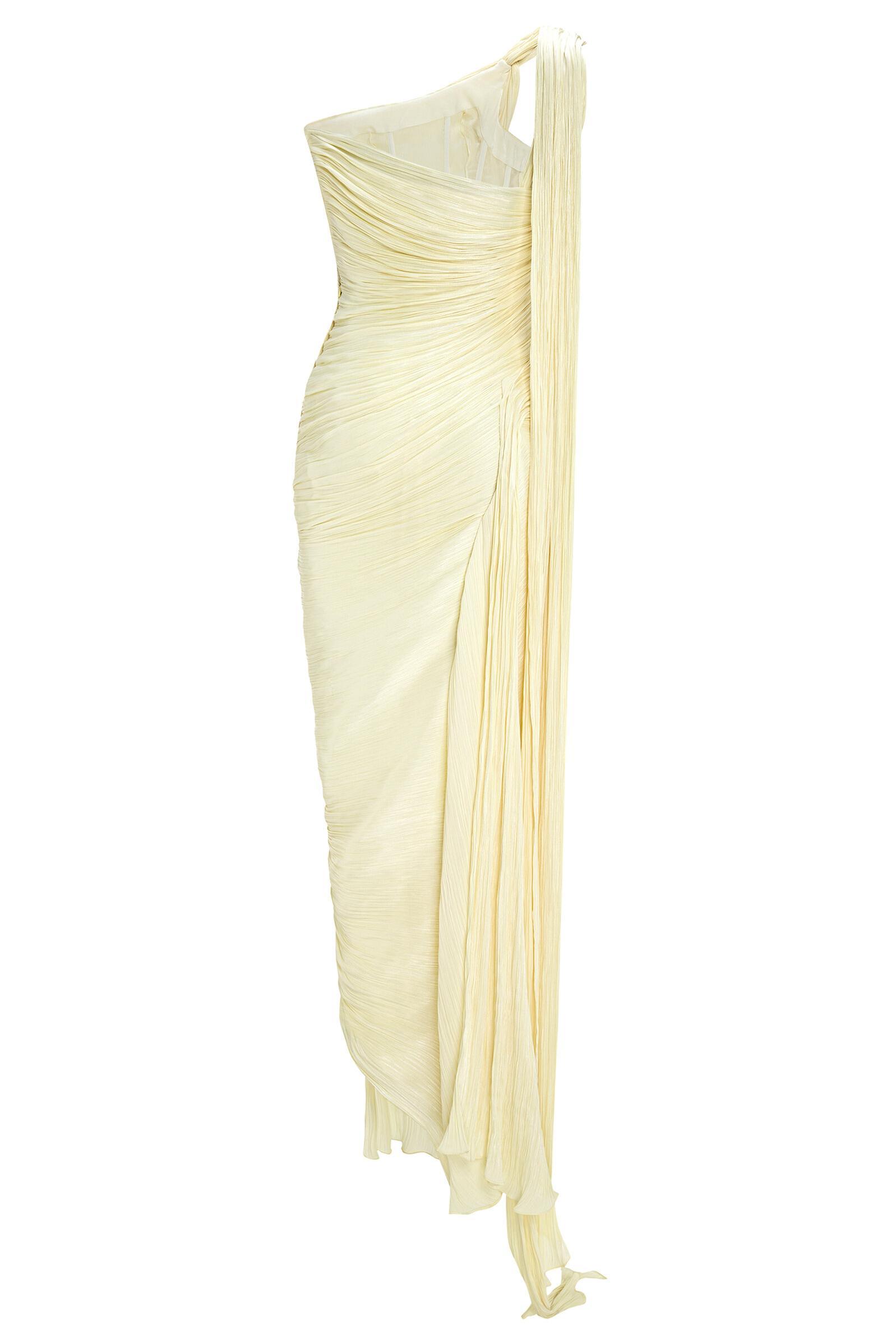 One Shoulder Gathering Slit Maxi Dress