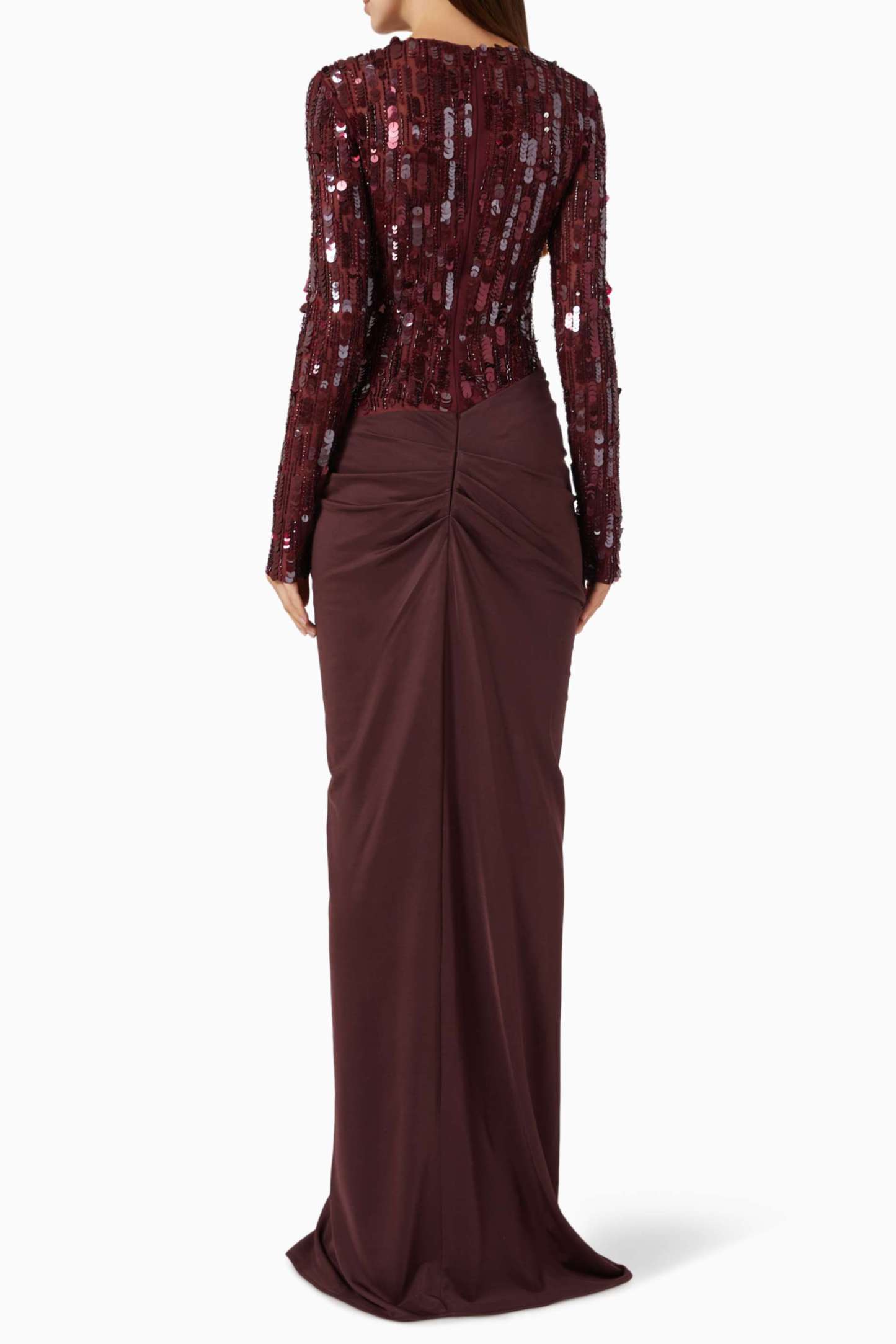 Sequin Long Sleeve Pleated Maxi Dress