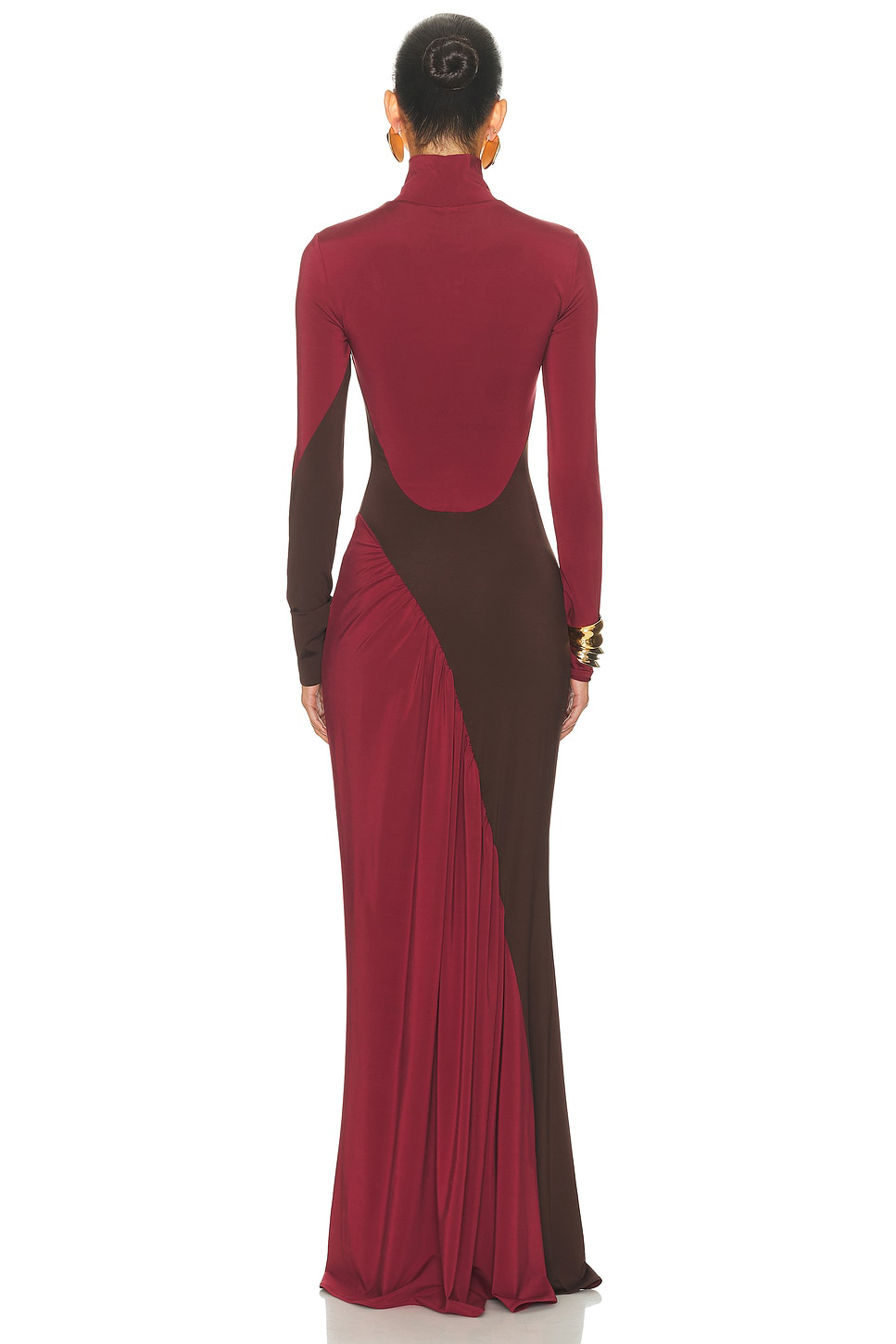 Contrast Color Long Sleeve High Neck Maxi Dress