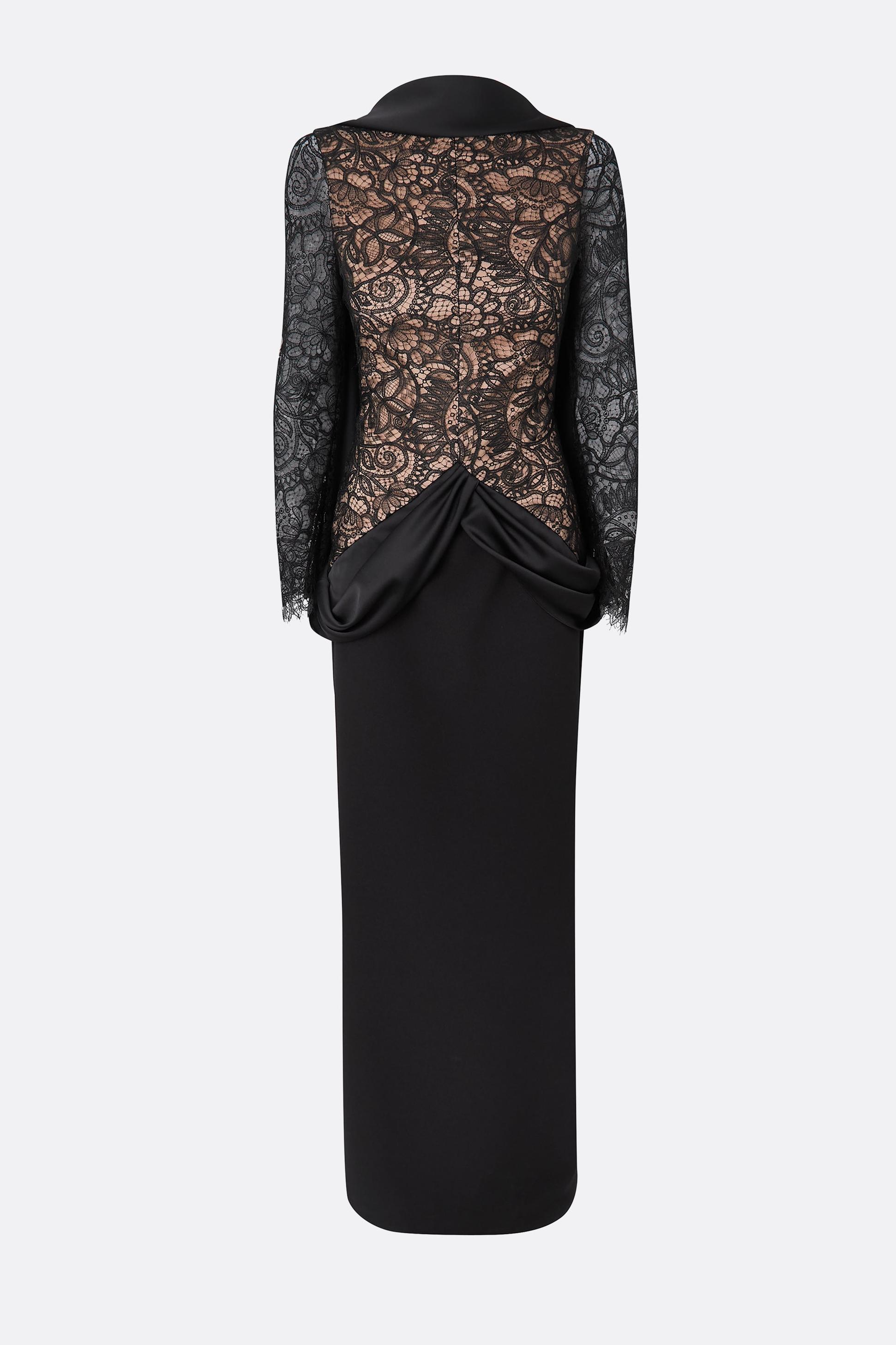 Lace Splicing Satin Long Sleeve Maxi Dress