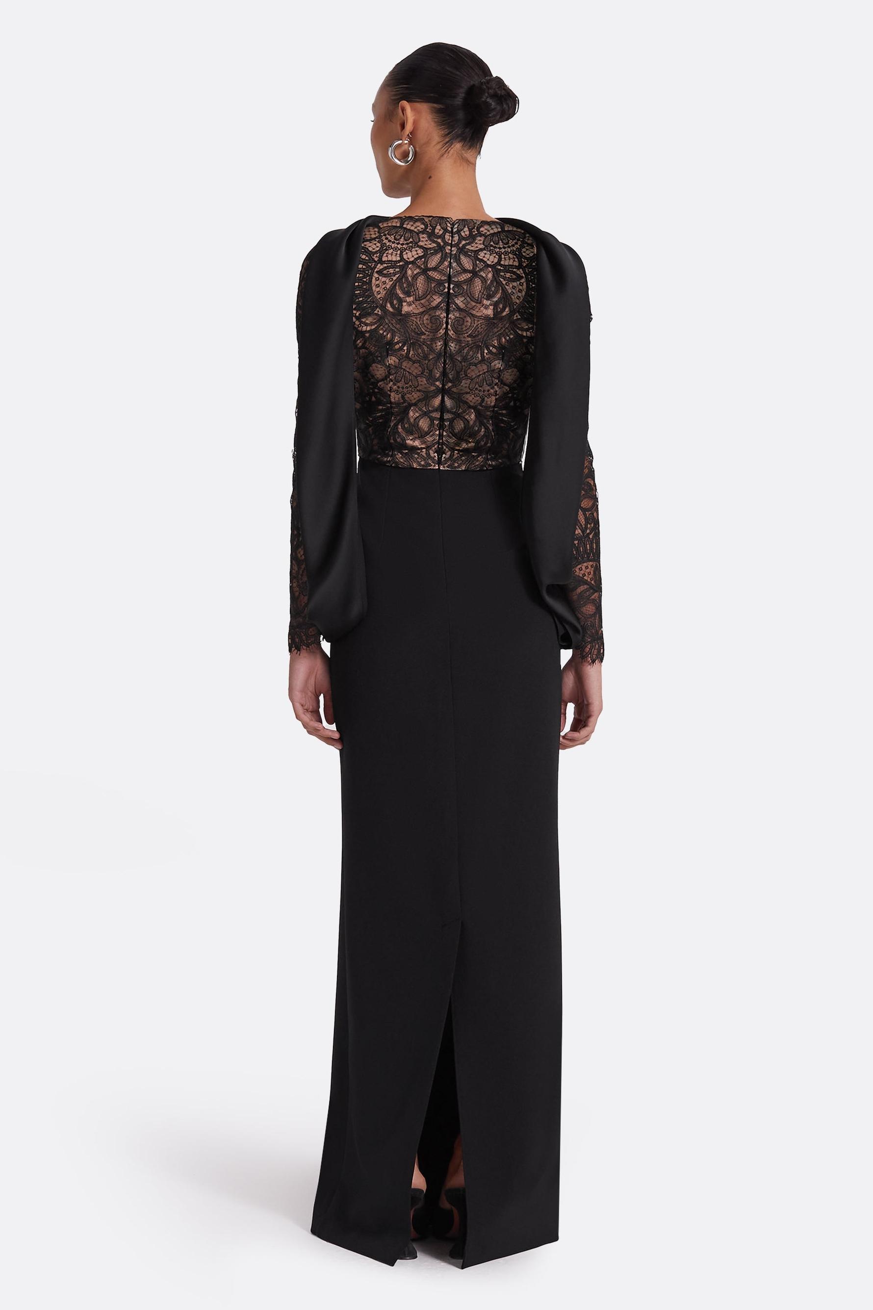 Lace Splicing Satin Long Sleeve Maxi Dress