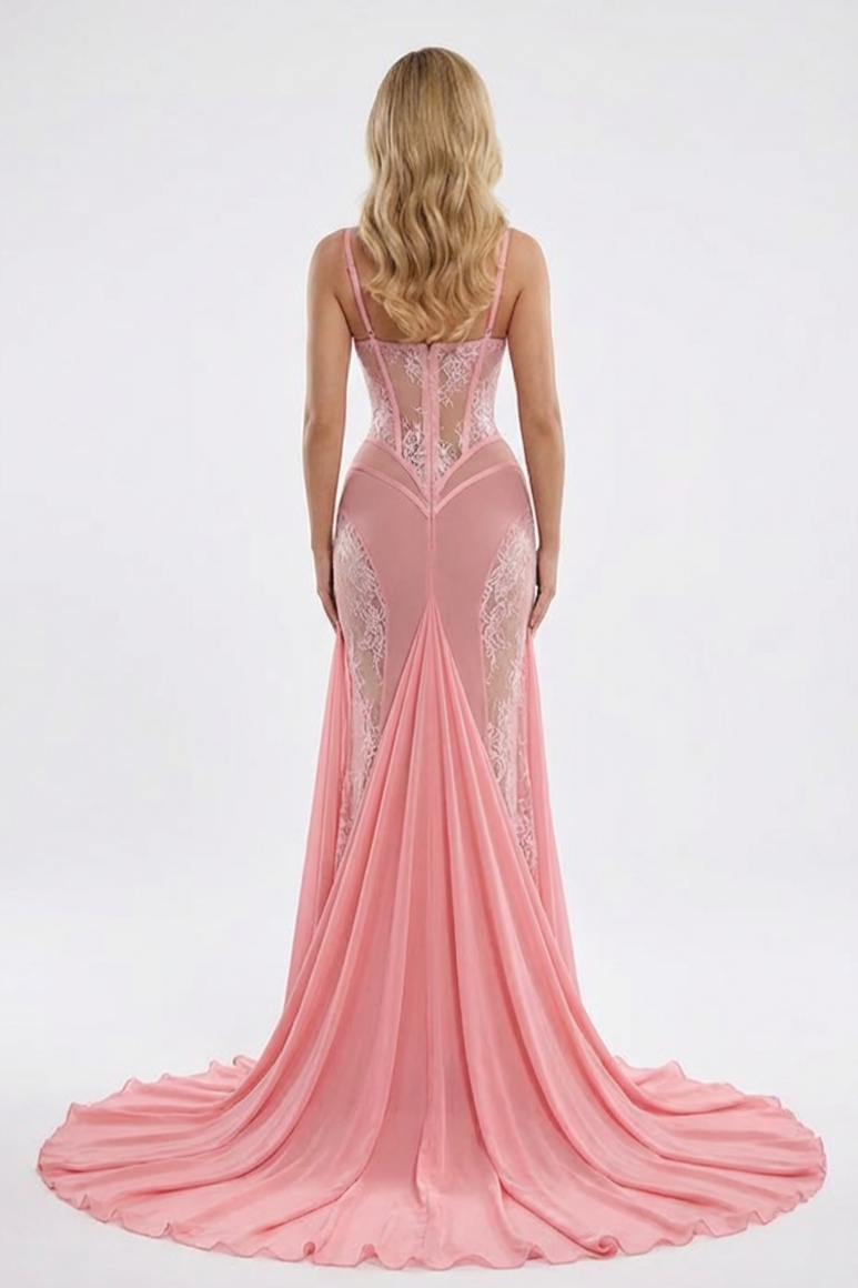 Mesh Splicing Lace See-Through Maxi Dress