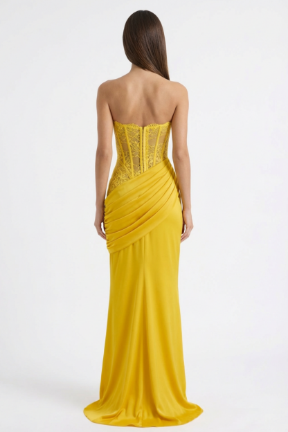 Lace Splicing Satin Off Shoulder Maxi Dress