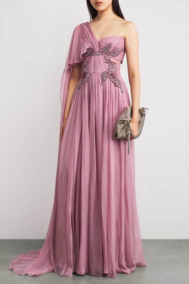 Chiffon  Sequin Embroidery Cape Sleeve Maxi Dress