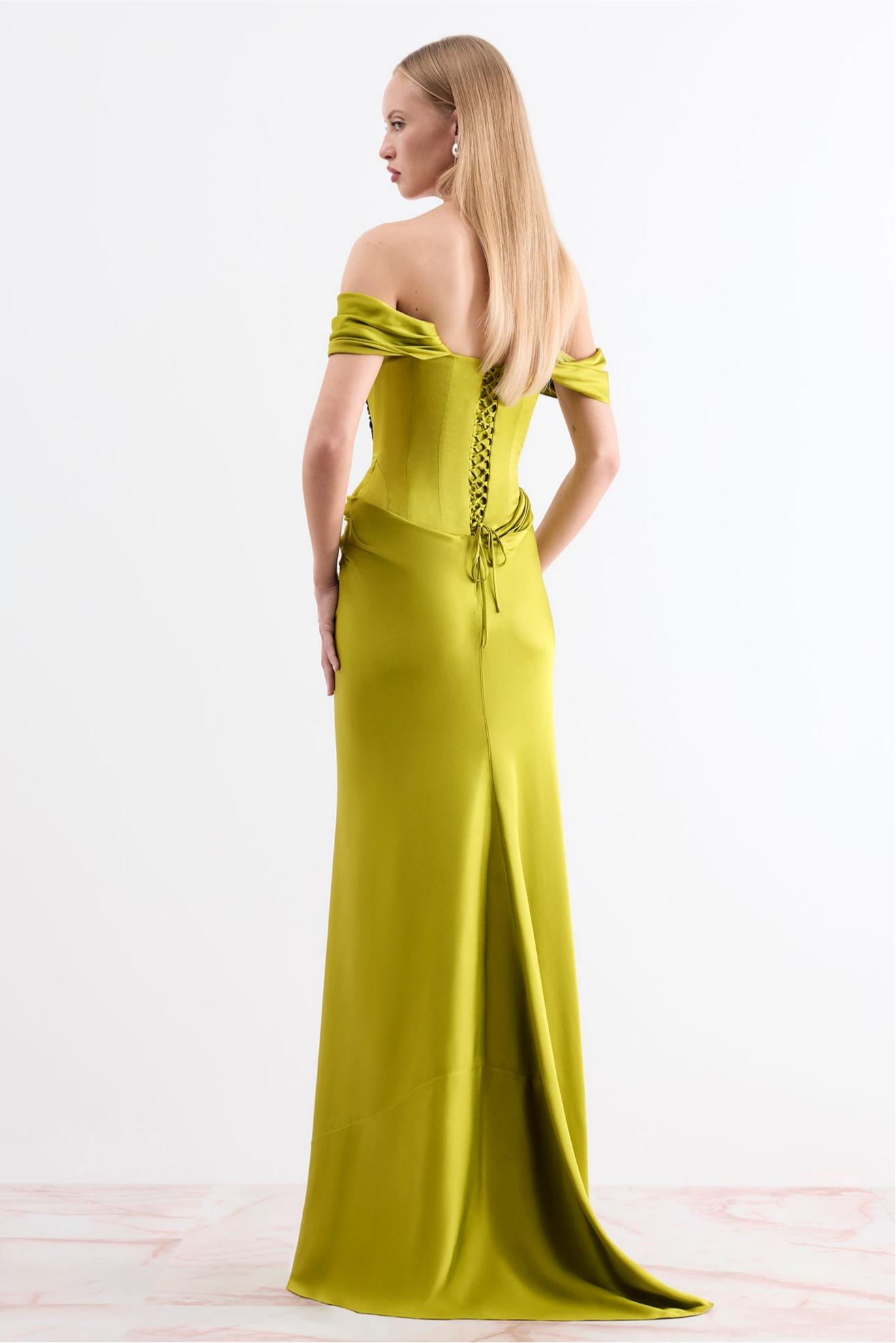 Satin Sequin Embroidery Off-Shoulder Maxi Dress