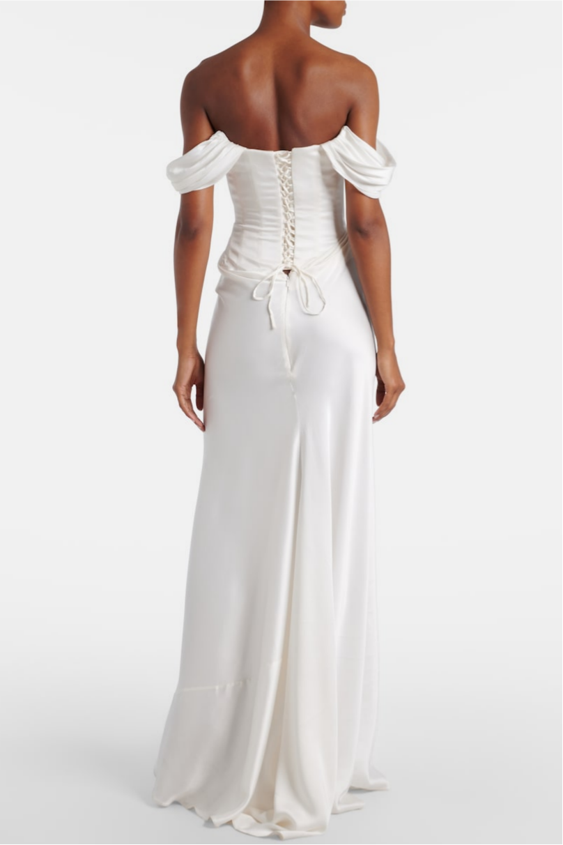 Satin Sequin Embroidery Off-Shoulder Maxi Dress
