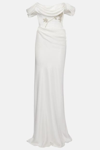 Satin Sequin Embroidery Off-Shoulder Maxi Dress