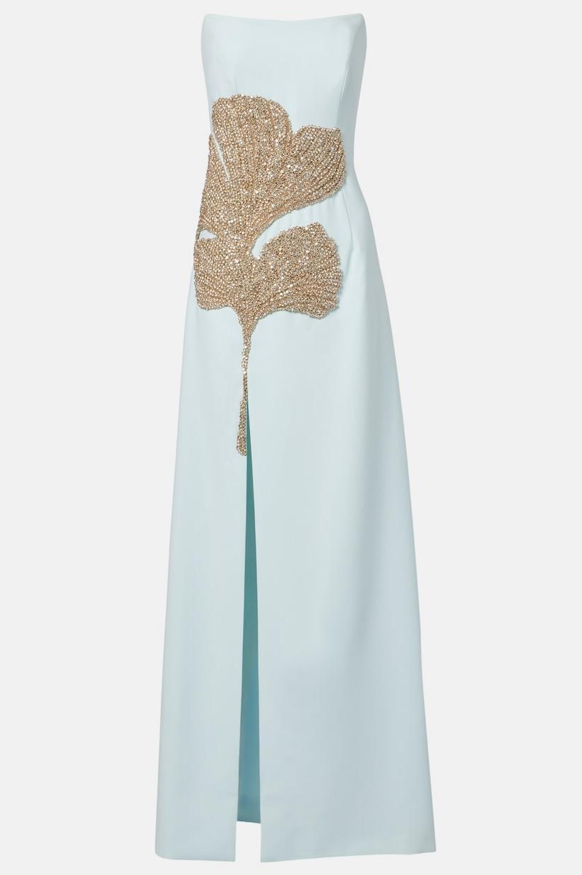 Rhinestone Slit Off Shoulder Maxi Dress