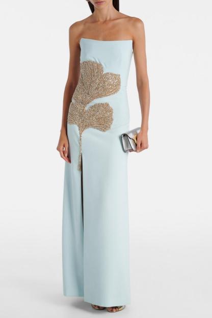Rhinestone Slit Off Shoulder Maxi Dress