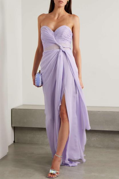 Solid Gathering Slit Maxi Dress