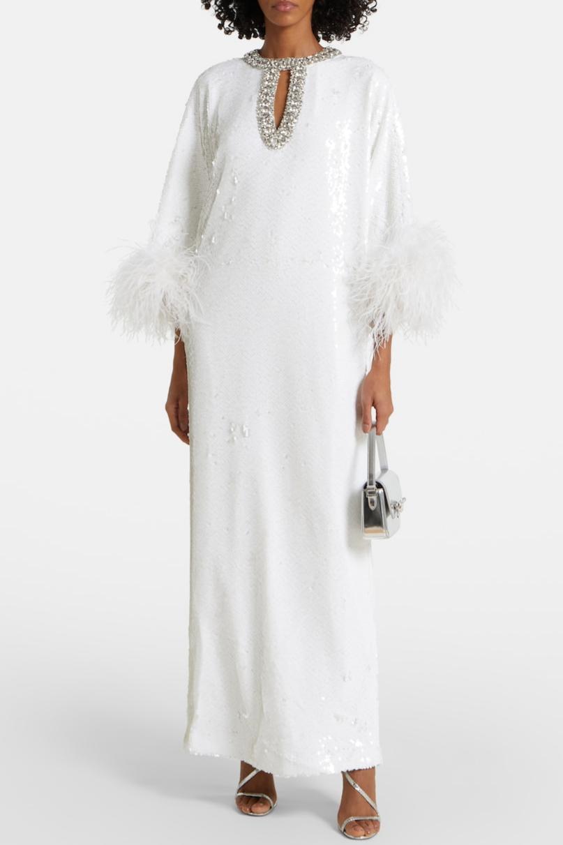 Sequin Feather Cut-Out Maxi Dress