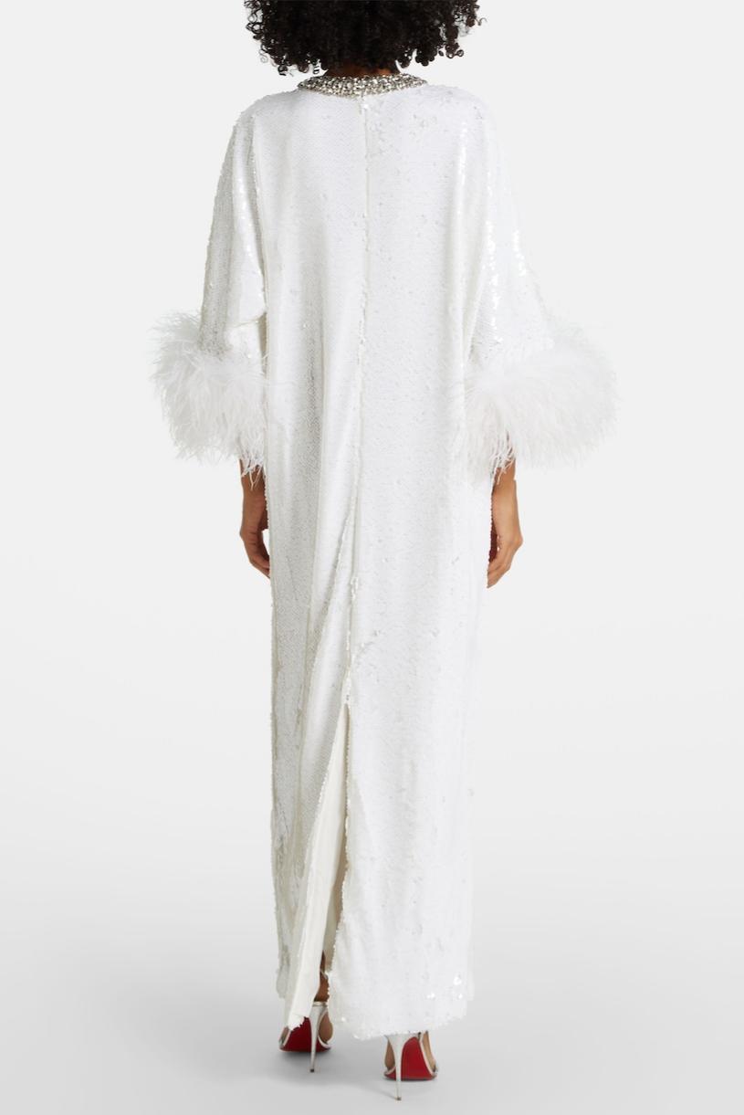 Sequin Feather Cut-Out Maxi Dress