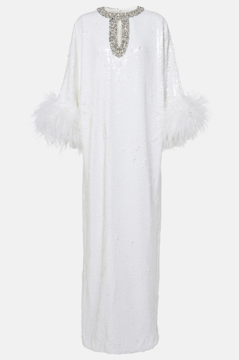 Sequin Feather Cut-Out Maxi Dress