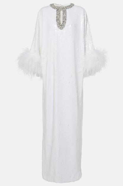 Sequin Feather Cut-Out Maxi Dress