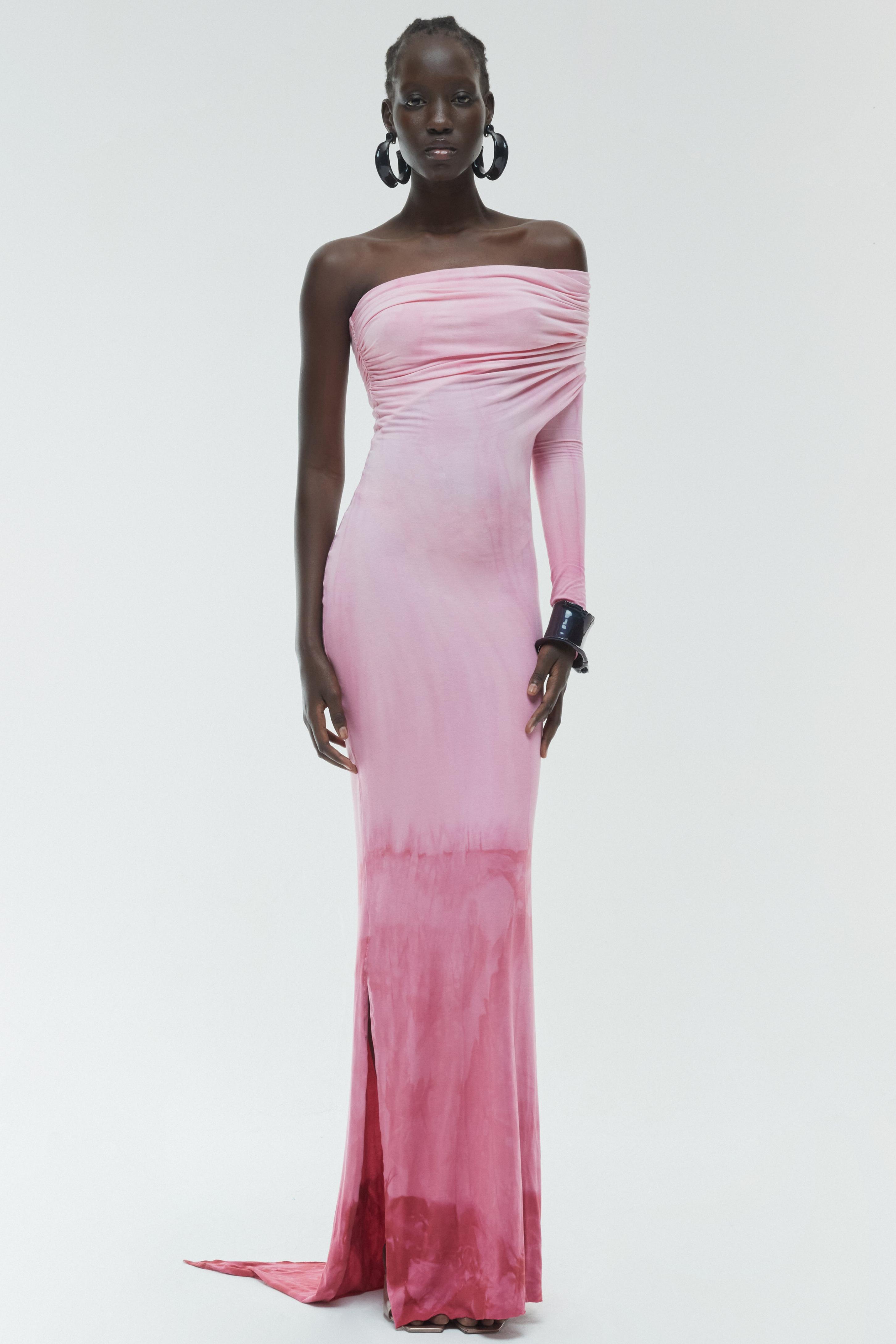 Tie Dye One Shoulder Slit Maxi Dress