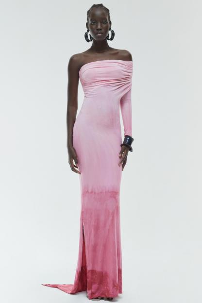 Tie Dye One Shoulder Slit Maxi Dress