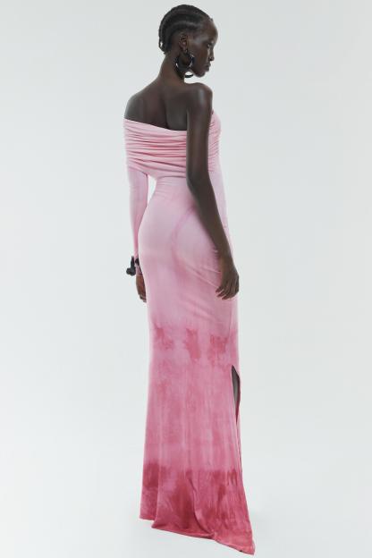 Tie Dye One Shoulder Slit Maxi Dress
