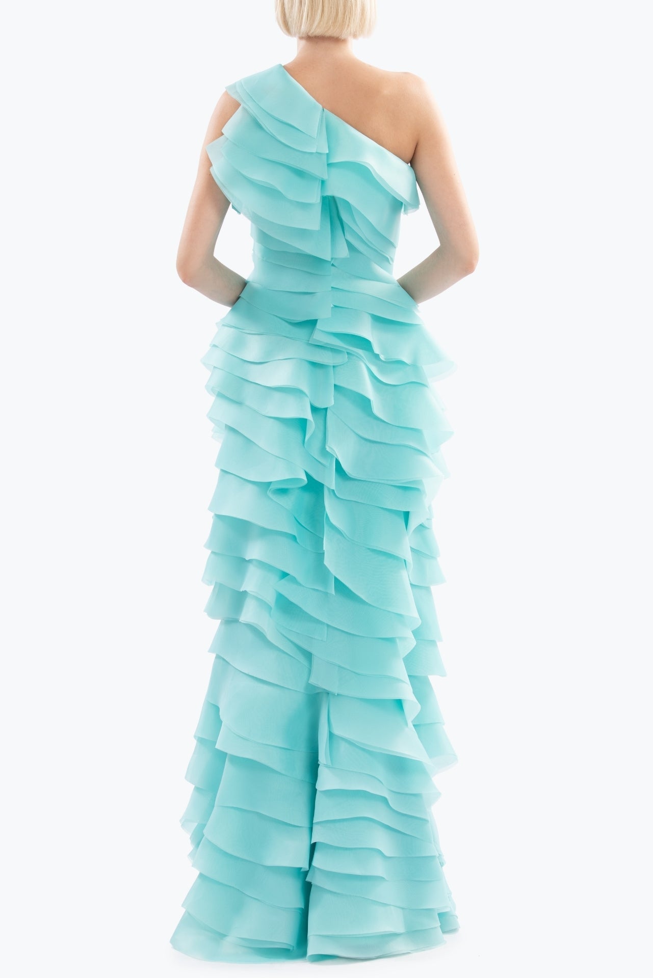 Layered Frill Skew Collar Solid Maxi Dress