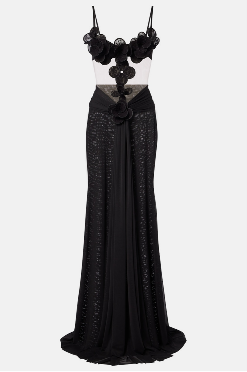 Solid 3D Flower Slip Maxi Dress