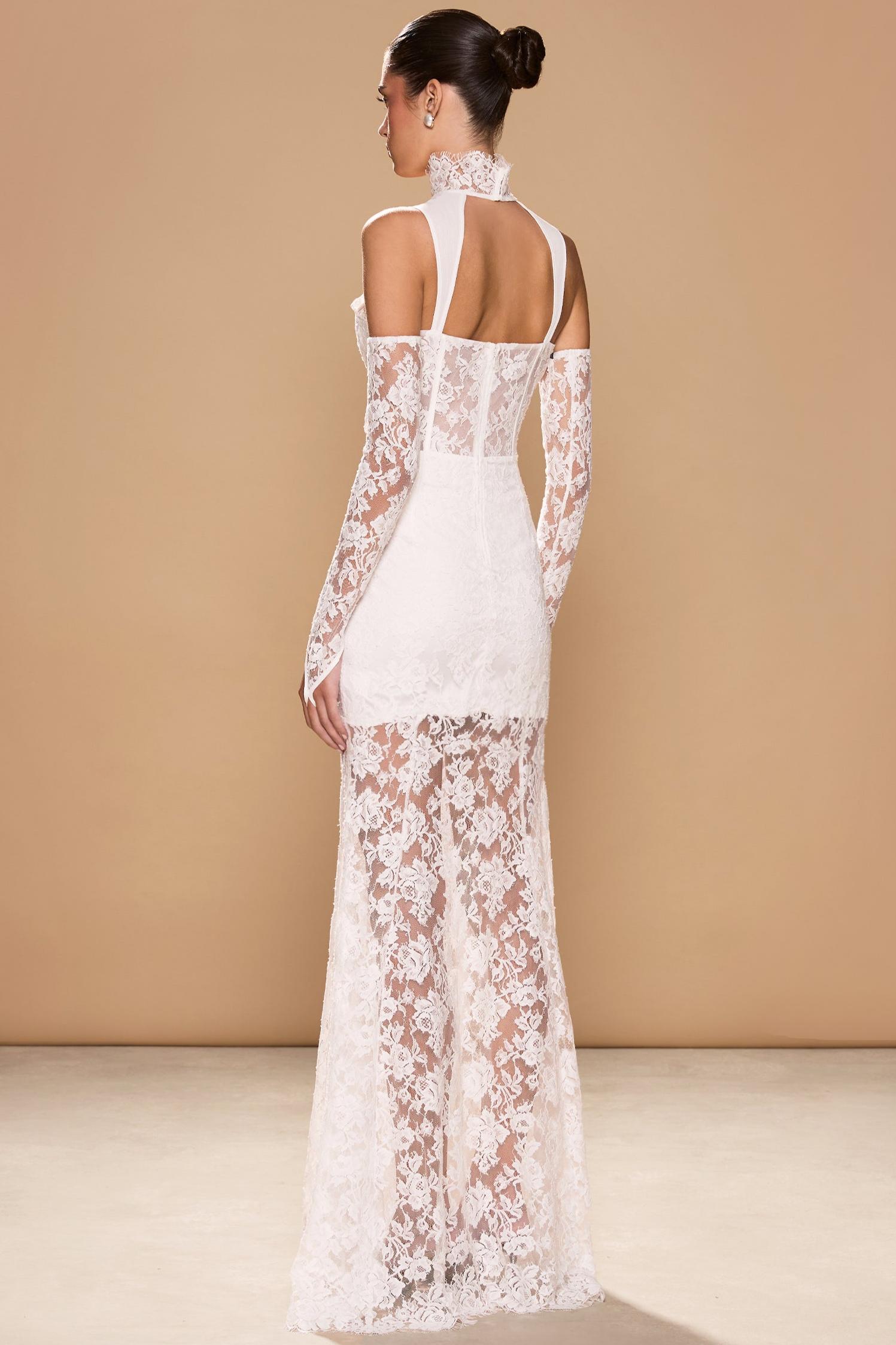 Lace Cut-Out Stand Collar Maxi Dress