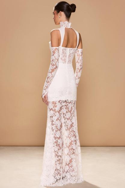 Lace Cut-Out Stand Collar Maxi Dress