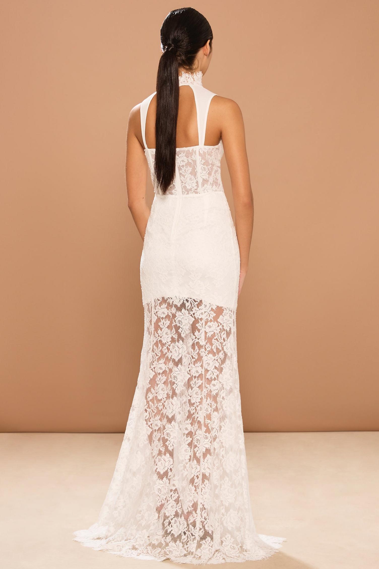 Lace Cut-Out Stand Collar Maxi Dress
