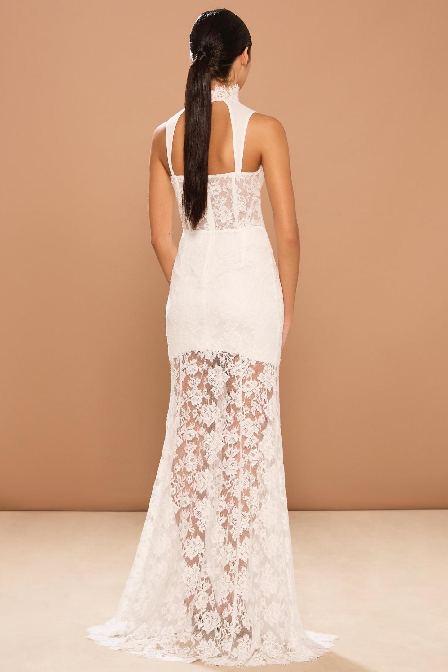 Lace Cut-Out Stand Collar Maxi Dress