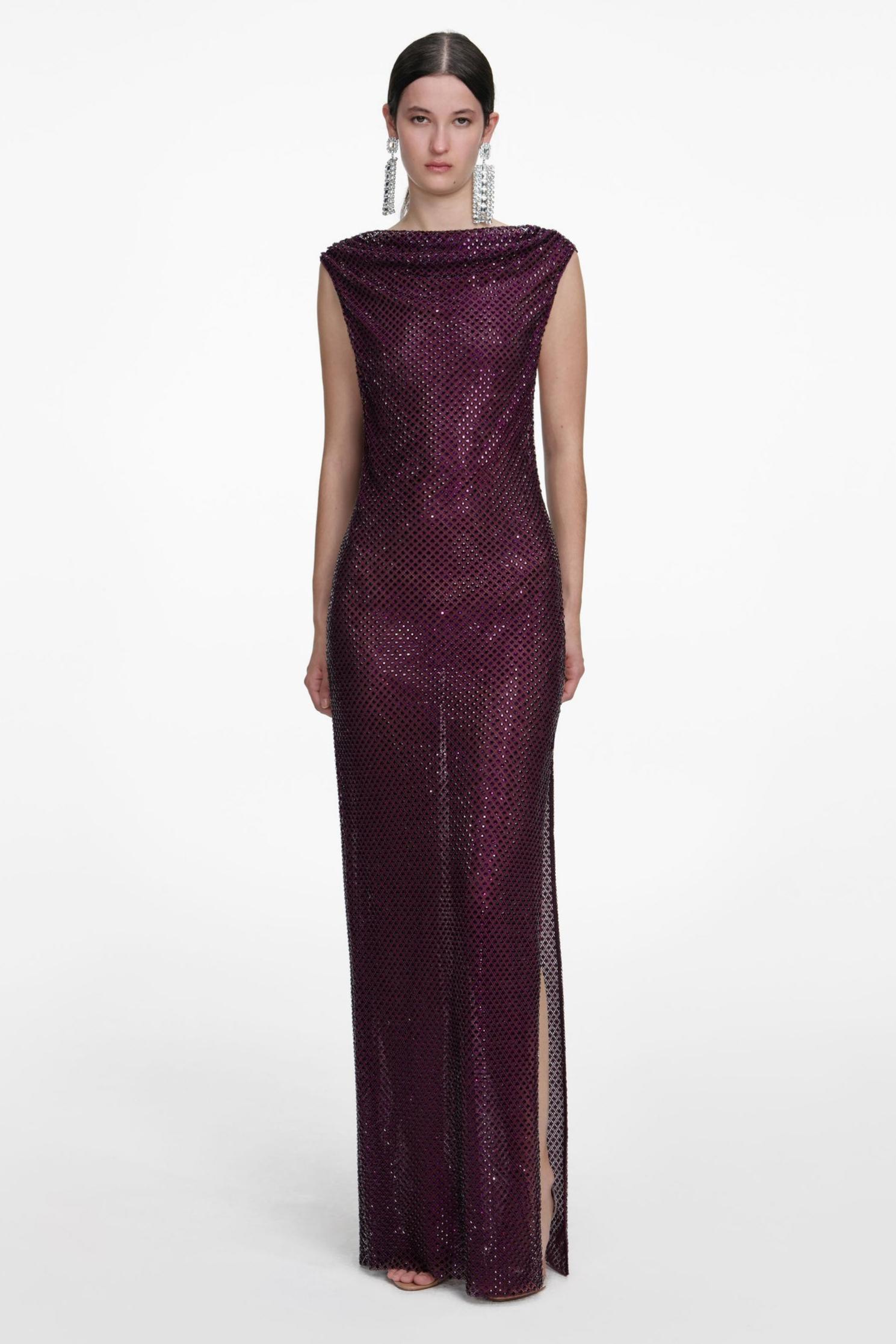 Rhinestone Backless Slit Maxi Dress