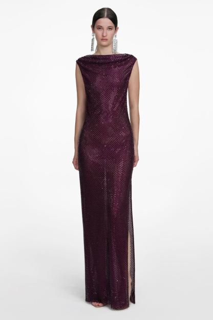 Rhinestone Backless Slit Maxi Dress