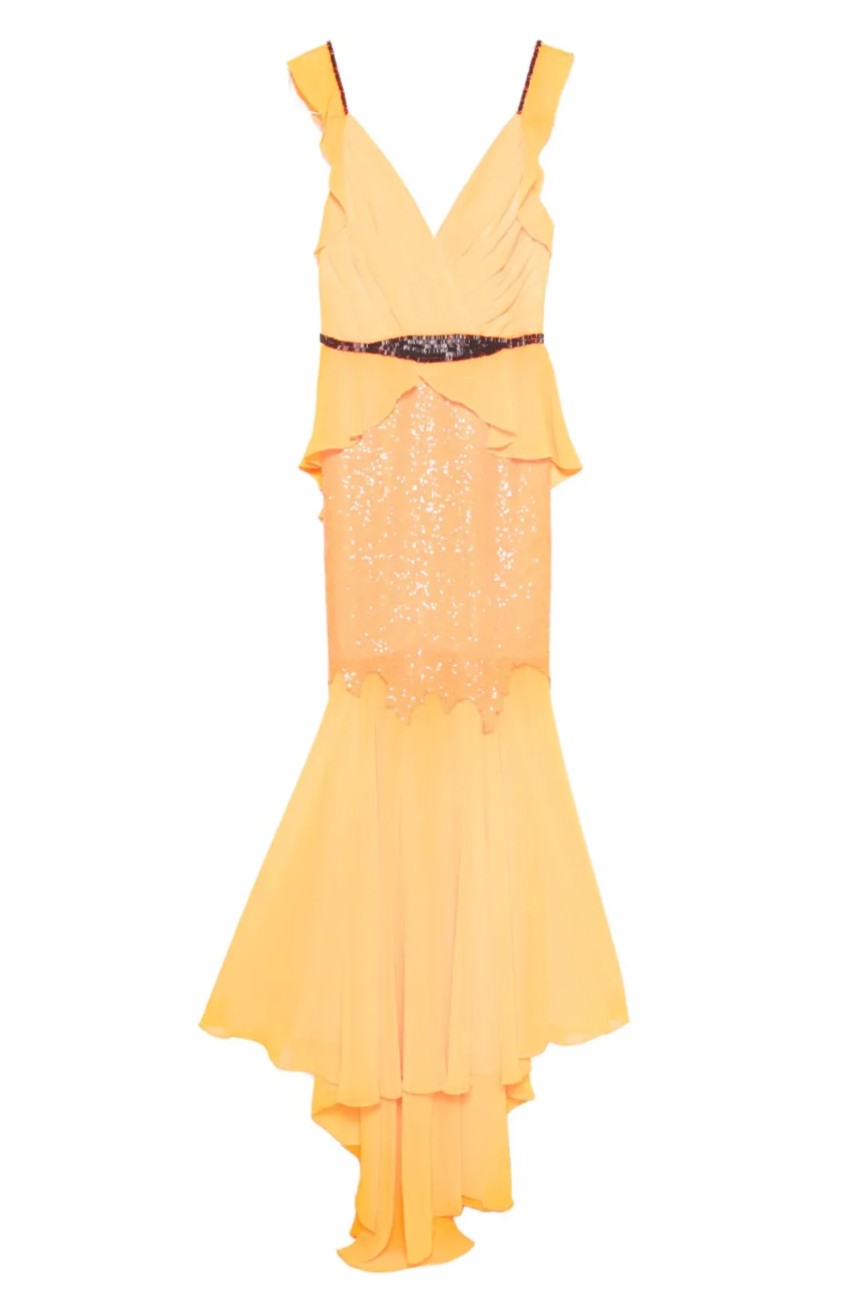 Sequin Splicing Chiffon Backless Maxi Dress
