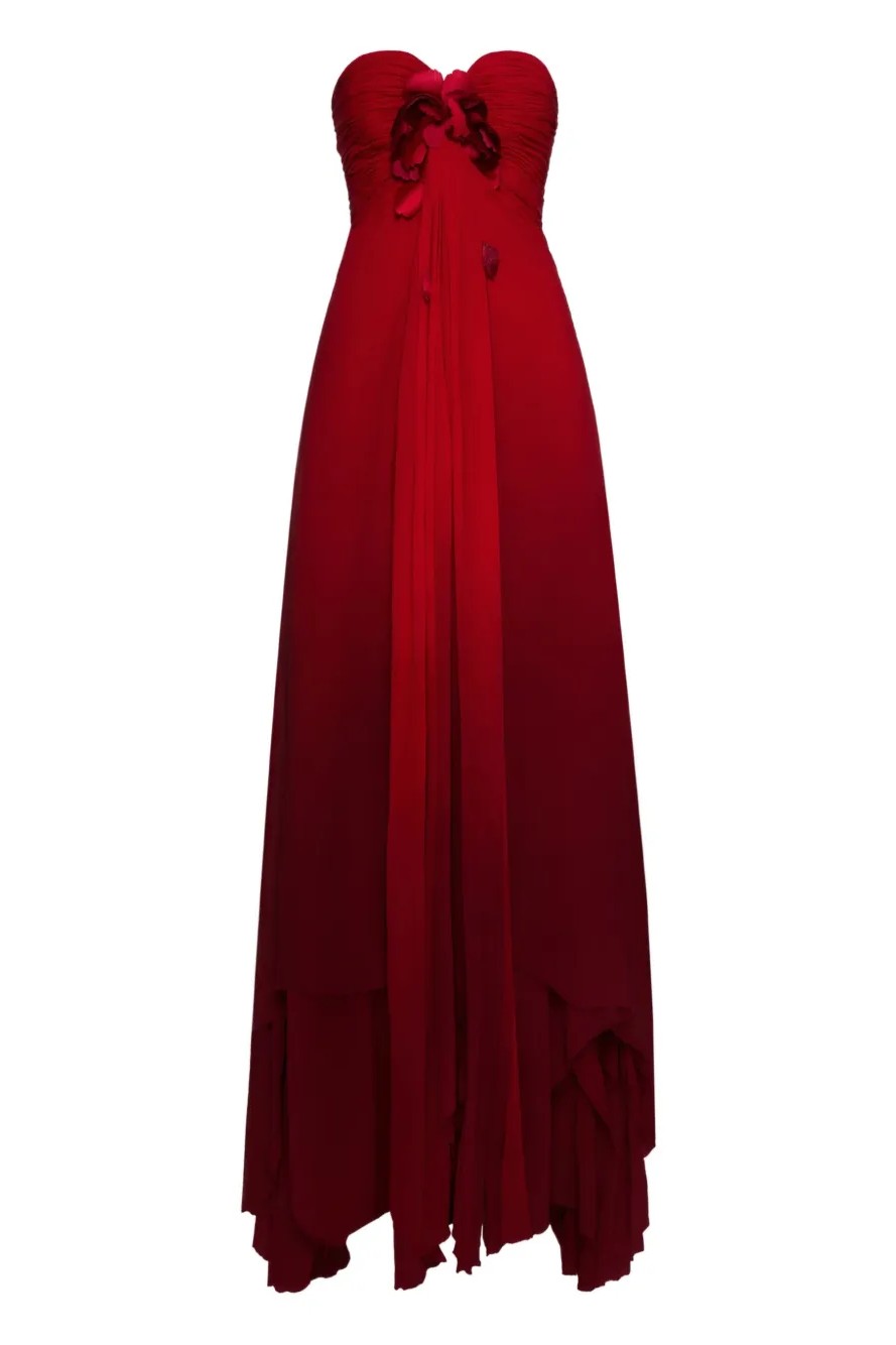 Gradient Color 3D Flower Off Shoulder Maxi Dress