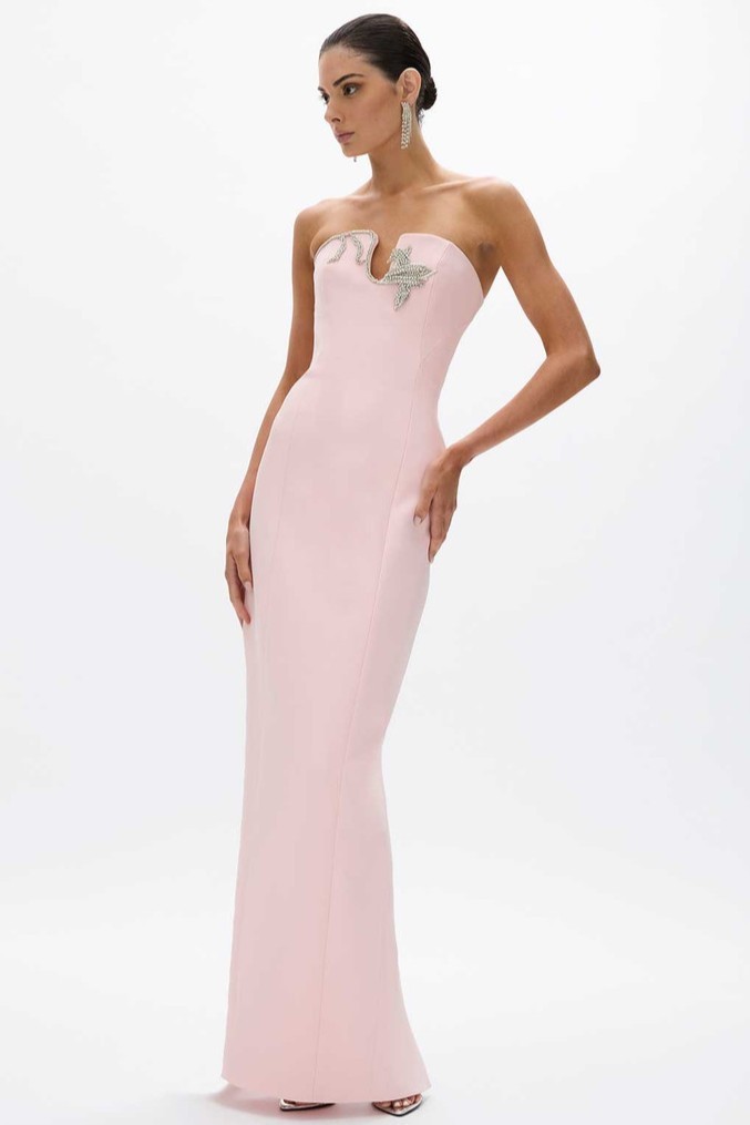 Solid Rhinestone Off-Shoulder Maxi Dress