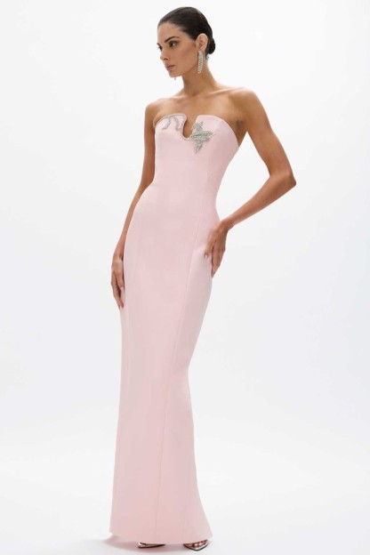 Solid Rhinestone Off-Shoulder Maxi Dress