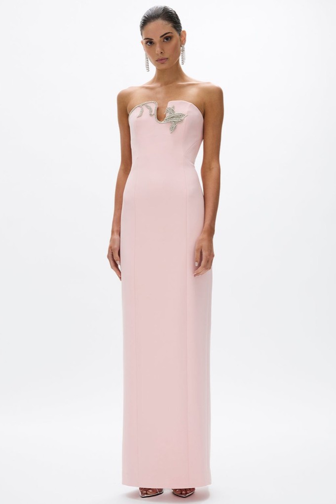 Solid Rhinestone Off-Shoulder Maxi Dress