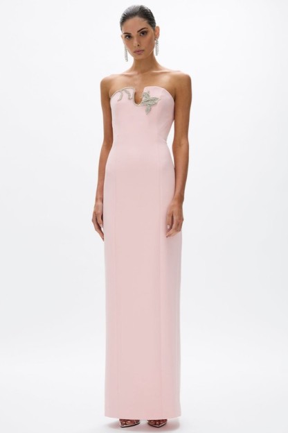 Solid Rhinestone Off-Shoulder Maxi Dress