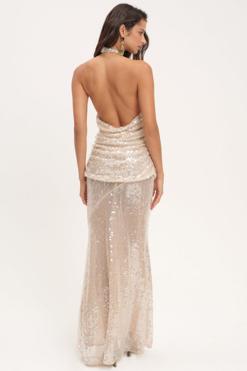 Sequin Halter Neck Cut-Out Maxi Dress