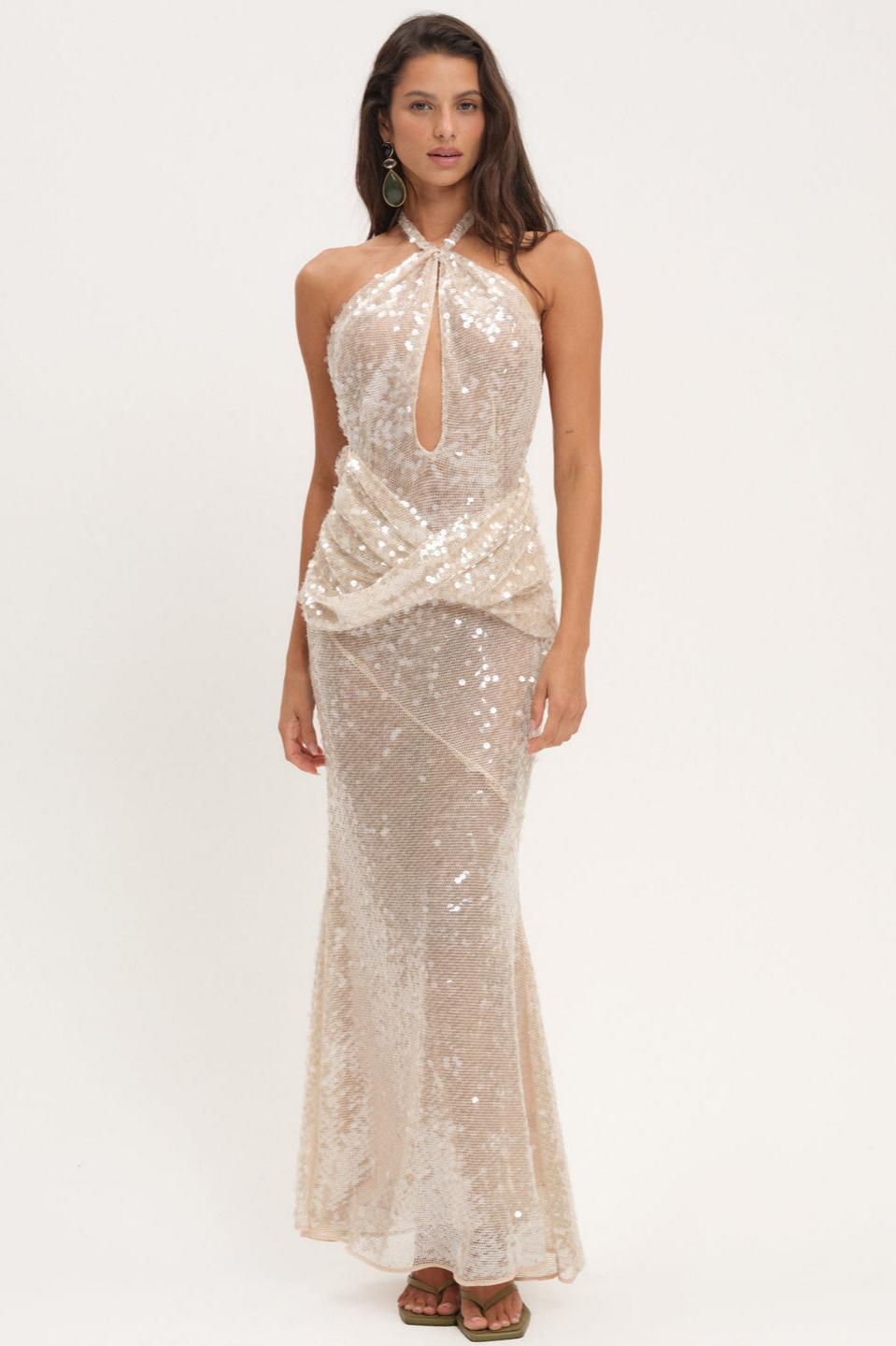 Sequin Halter Neck Cut-Out Maxi Dress