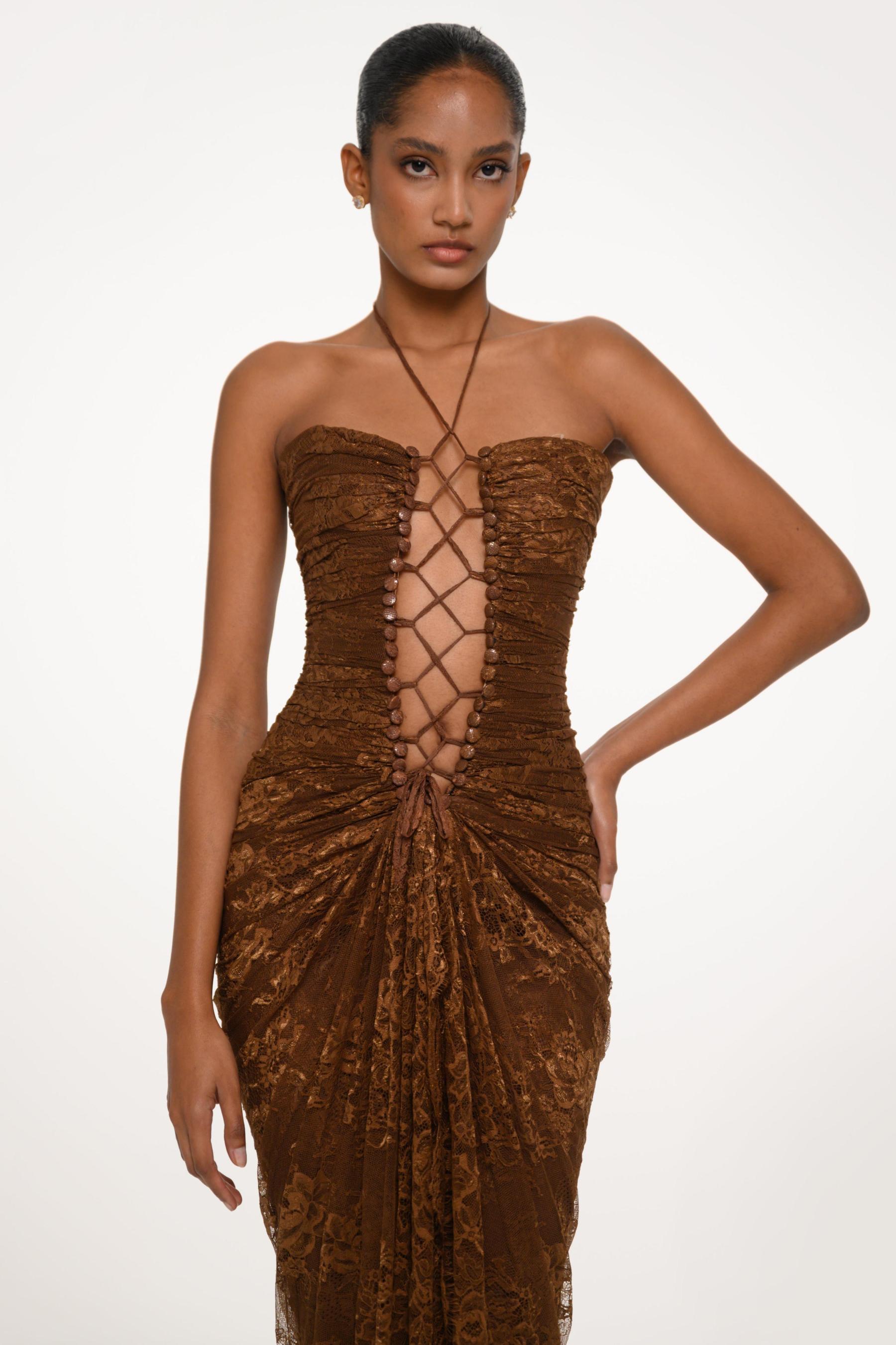 Solid Lace Cut-Out Maxi Dress