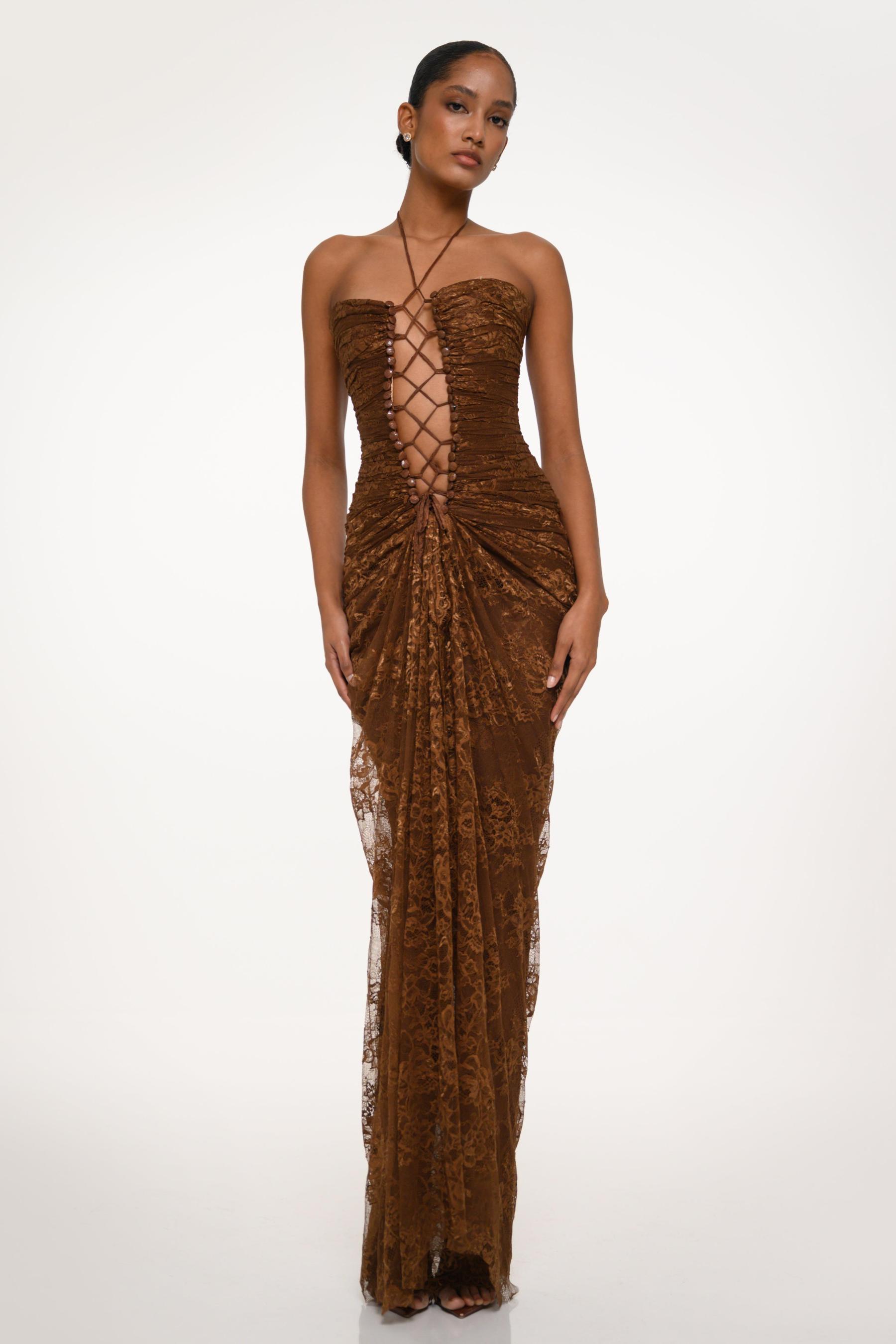 Solid Lace Cut-Out Maxi Dress