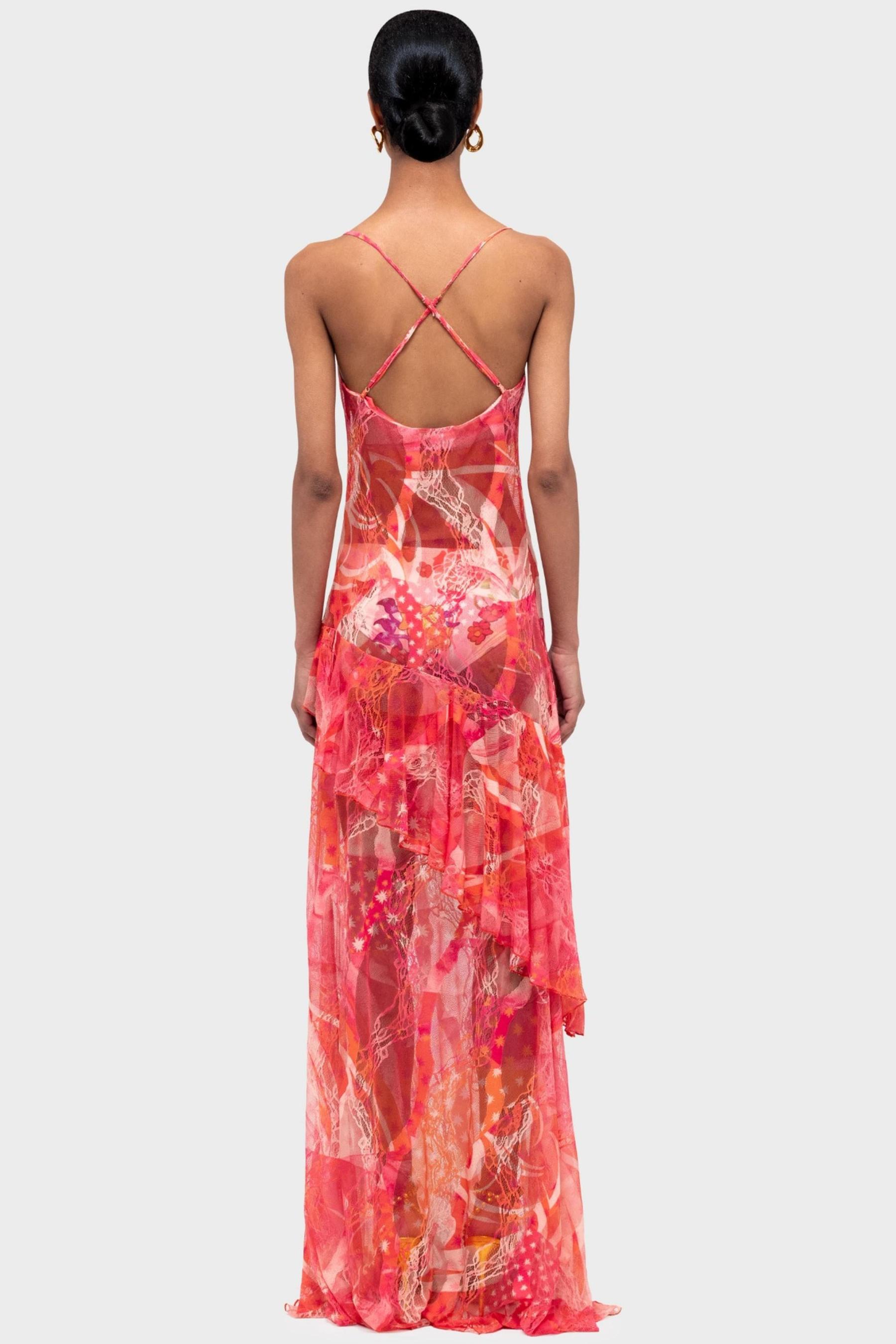 Abstract Print Ruffle Slip Maxi Dress