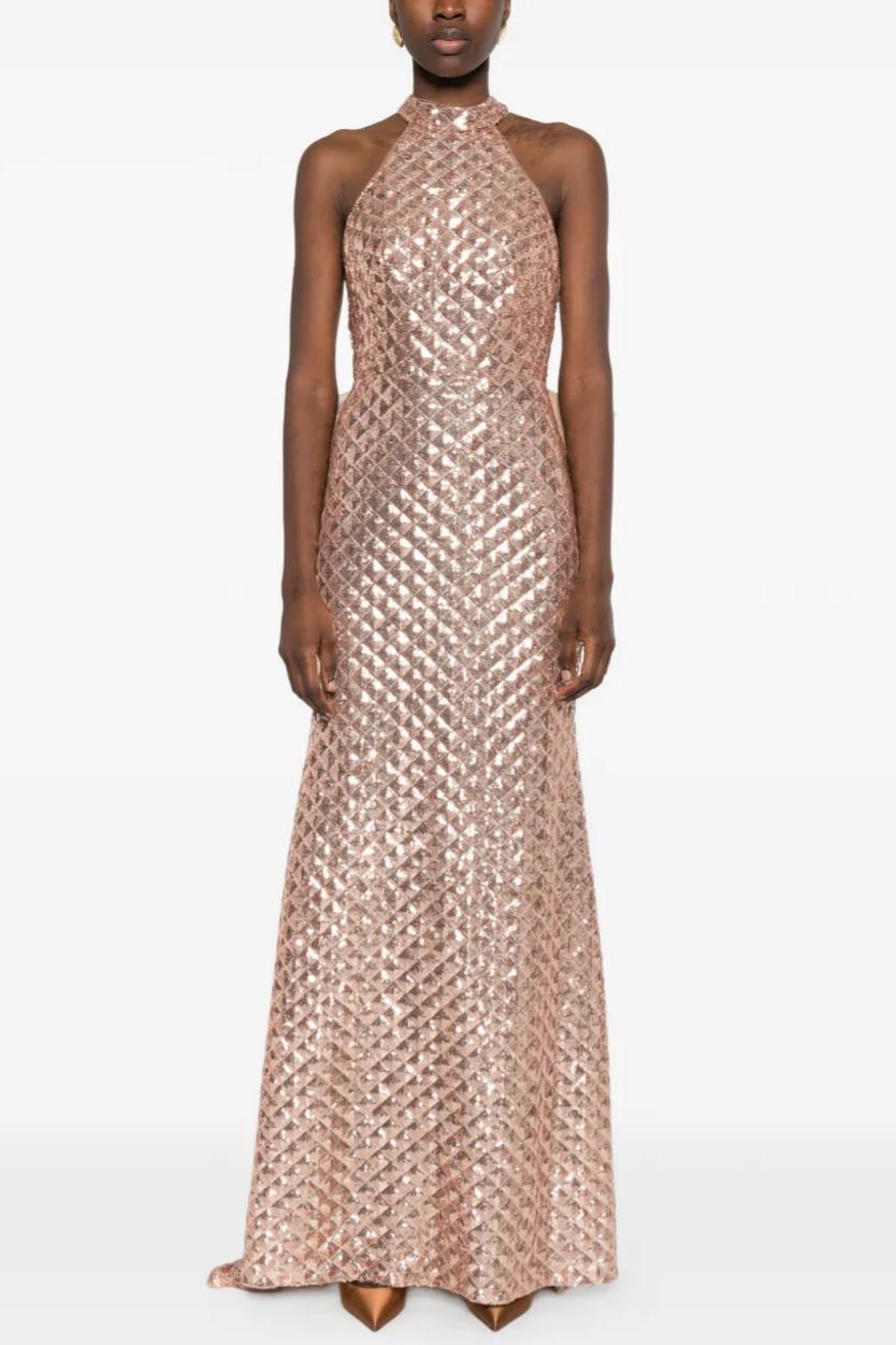 Sequin Sleeveless Bow Maxi Dress