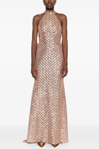 Sequin Sleeveless Bow Maxi Dress