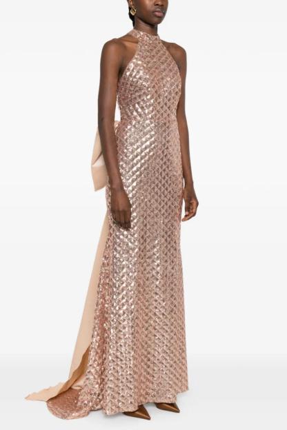 Sequin Sleeveless Bow Maxi Dress