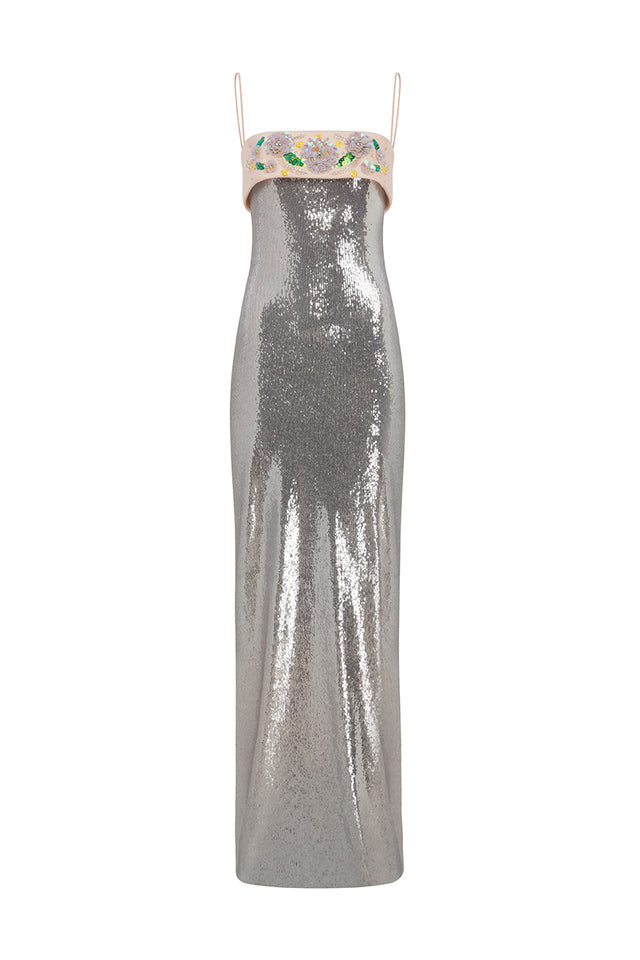 Sequin Embroidered Sleeveless Slit Maxi Dress