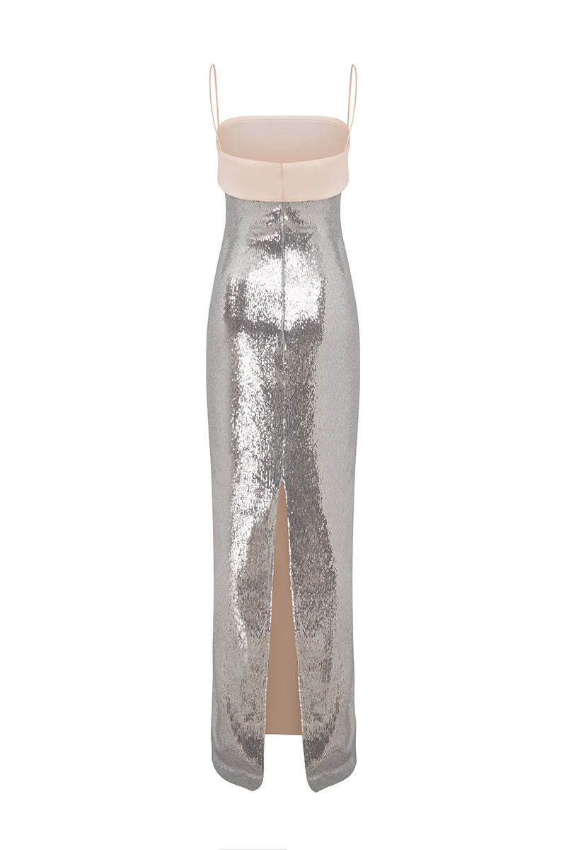 Sequin Embroidered Sleeveless Slit Maxi Dress
